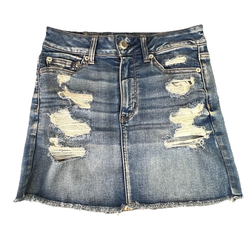 American Eagle Distressed Denim Jean Mini Skirt Size 4 Pre-Loved